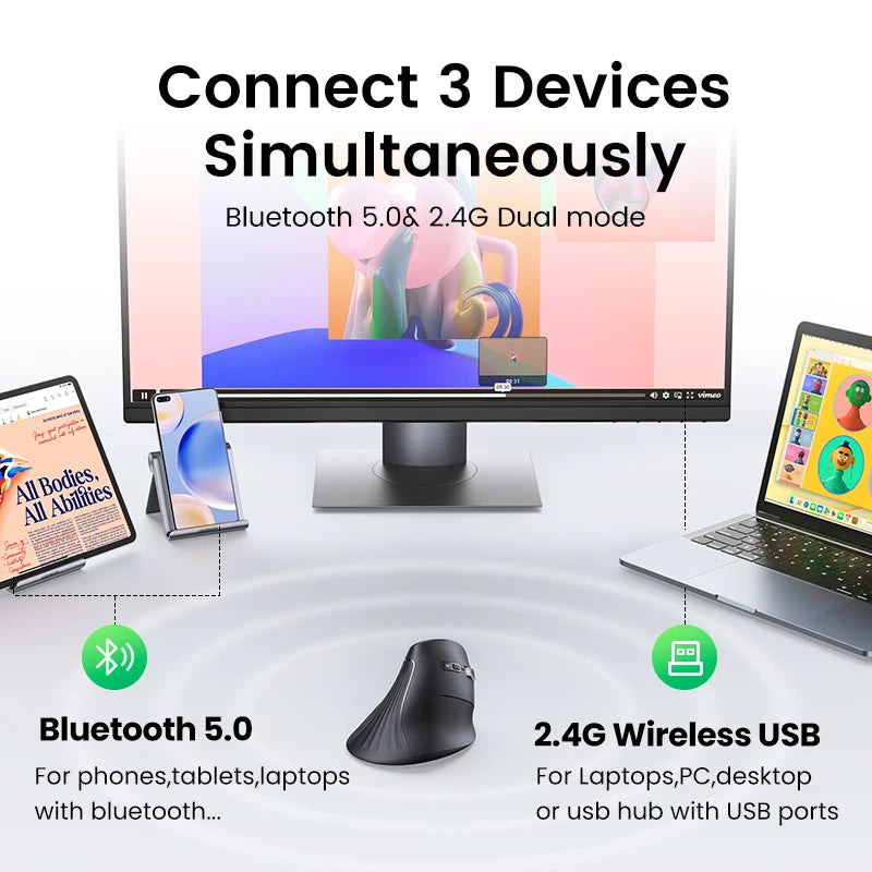 עכבר אלחוטי  Bluetooth5.0 2.4G  MacBook Tablet Laptops Computer